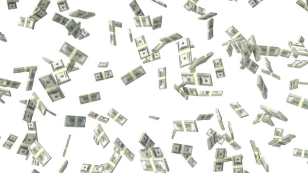 Падающие деньги на прозрачном фоне