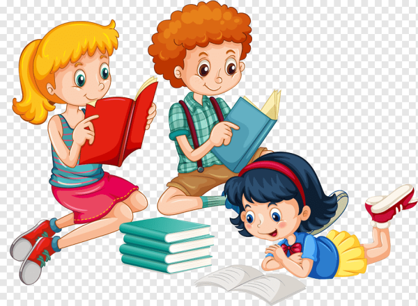 Дети с книжками на прозрачном фоне