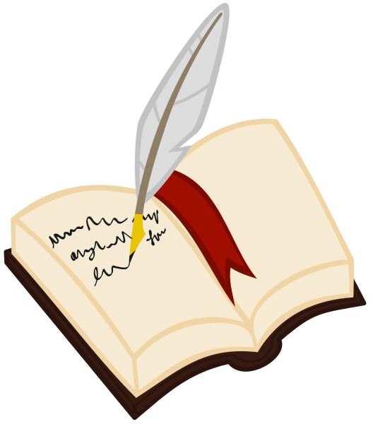Перо и книга на прозрачном фоне