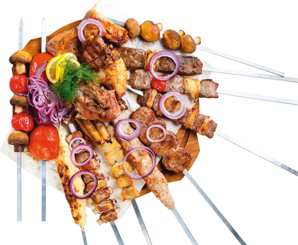 Шашлык ассорти на белом фоне