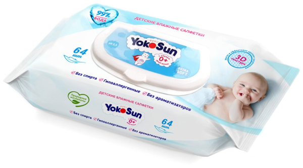 Детские влажные салфетки YOKOSUN,64 шт.