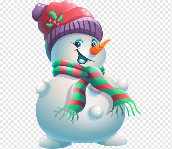 Веселый Снеговик на прозрачном фоне