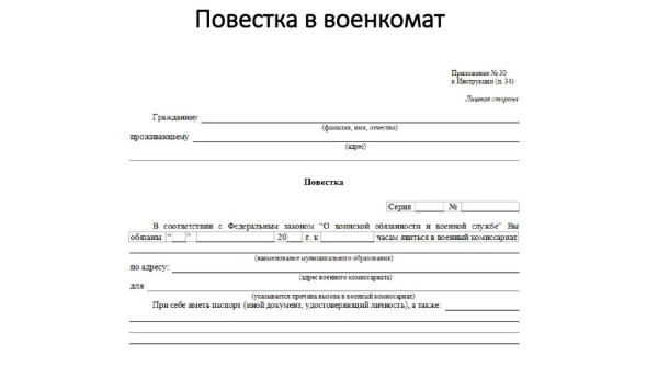 Бланки повесток в военкомат